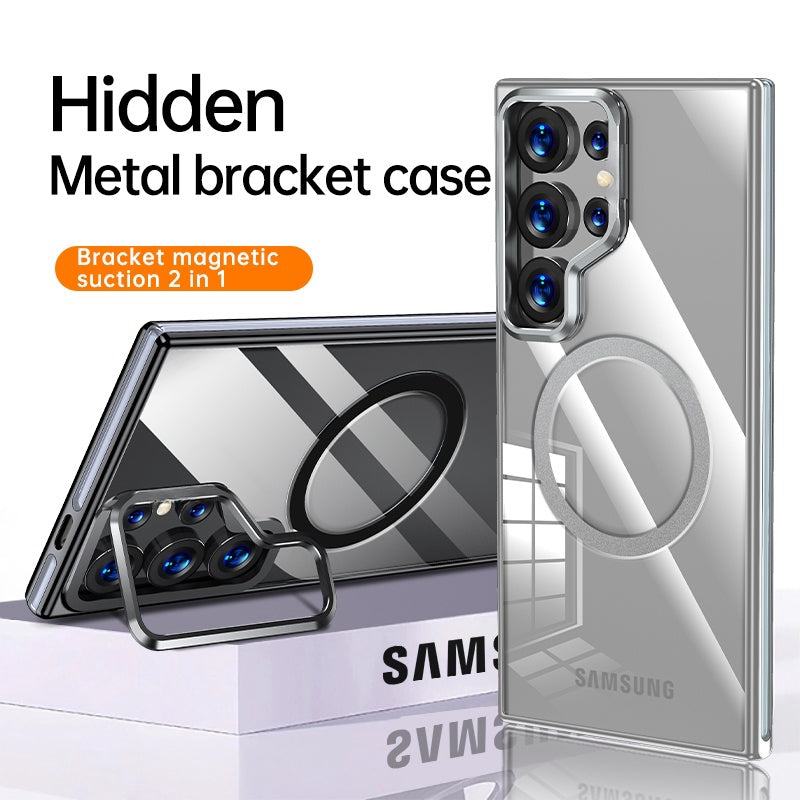 For Samsung Galaxy S25 Series Magnetic Clear Camera Ring Stand Case Cover