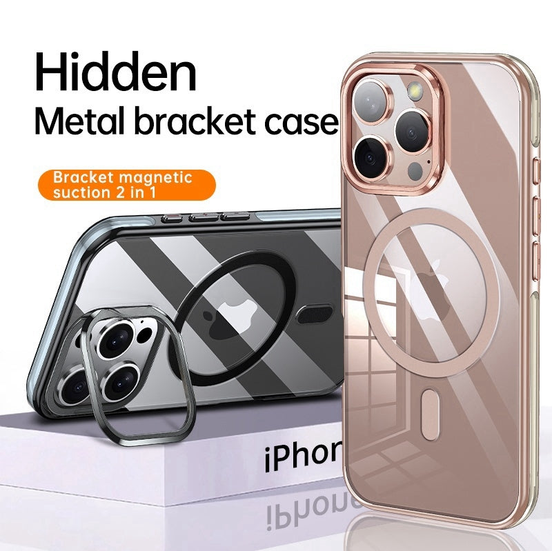 For iPhone16 Series Case Magsafe Magnetic Clear Camera Ring Stand Case Cover