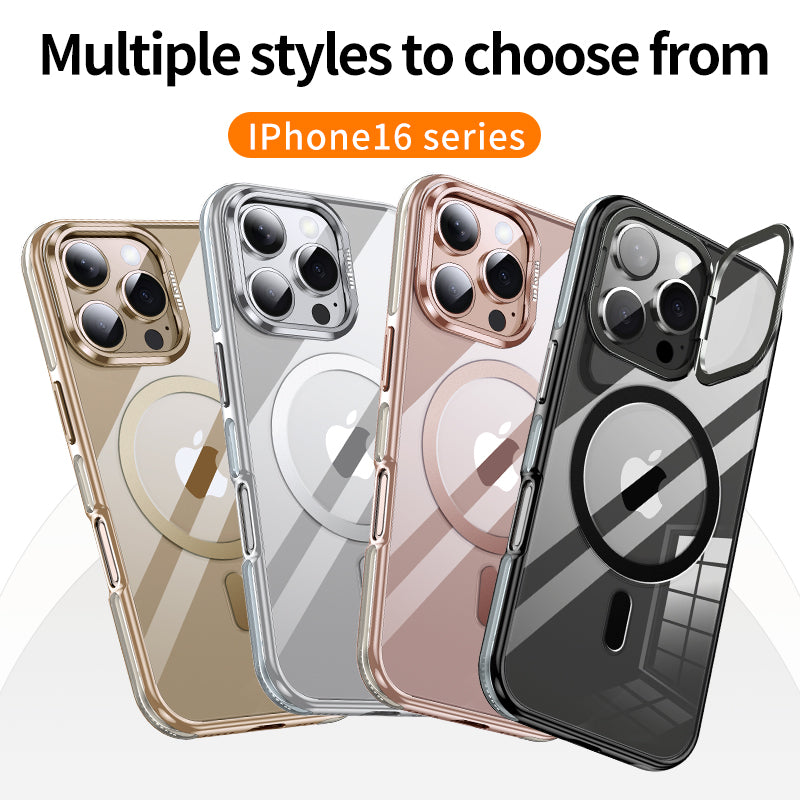 For iPhone16 Series Case Magsafe Magnetic Clear Camera Ring Stand Case Cover